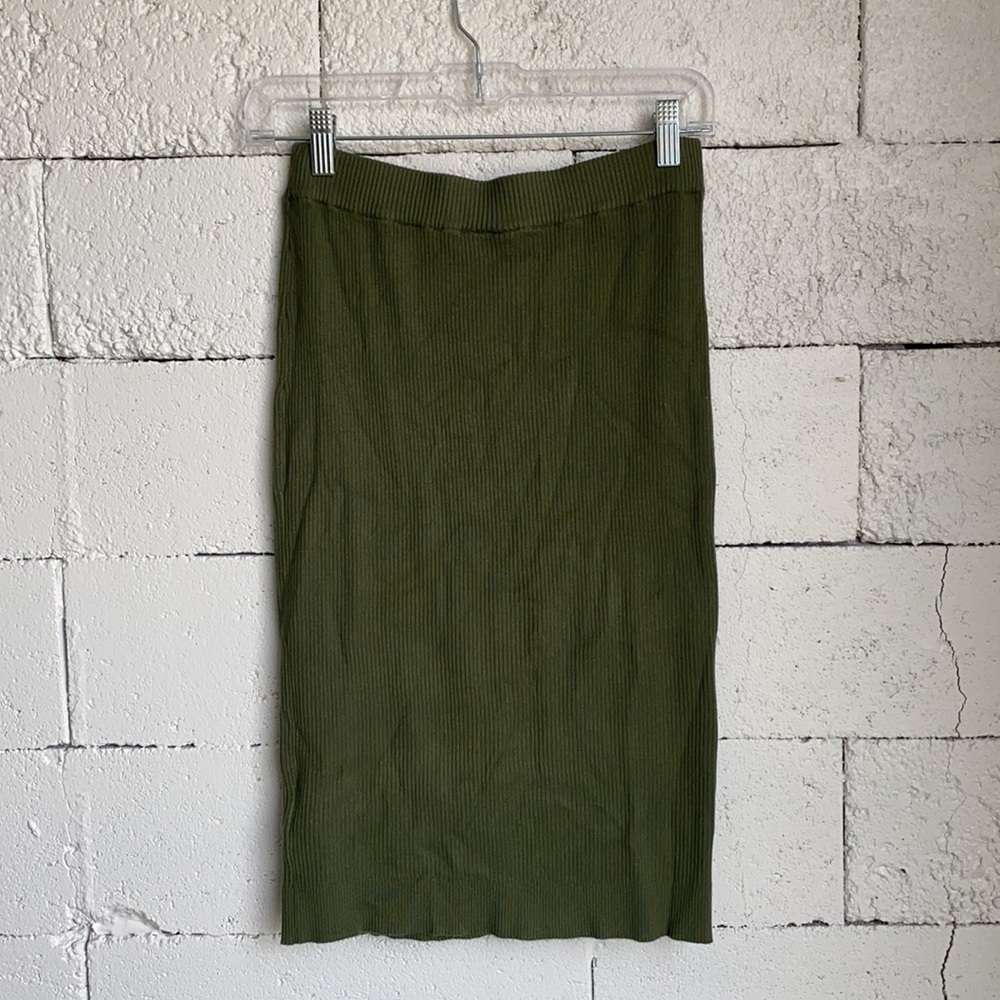 Rib Knit Pencil Skirt Dark Green Size Small